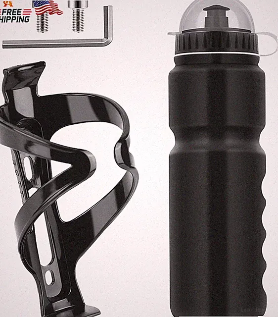 Ainiv Bike Water Bottle Cage with Bpa-Free 800Ml/28Oz Bike Bottle, Black Gloss S