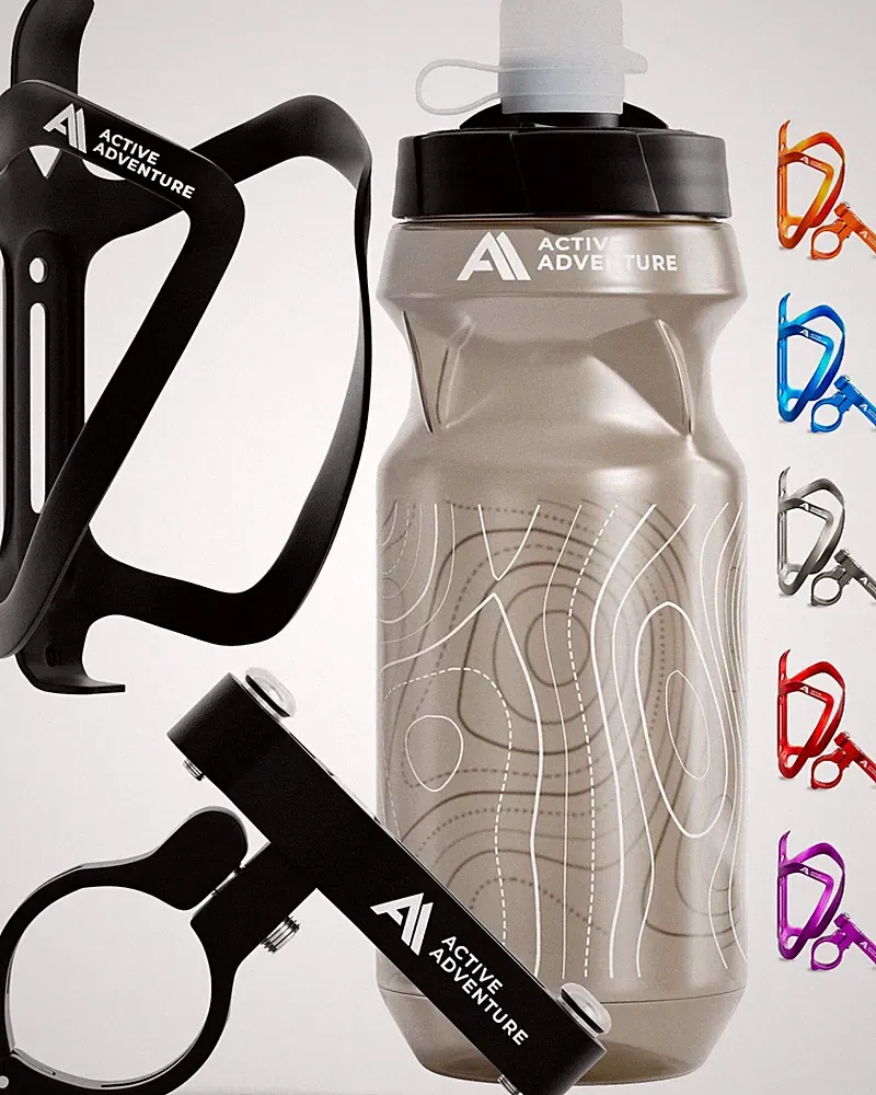 Bike Water Bottle Holder 20 Oz Squeeze Mount Cage Anodized Black Combo Bicycle